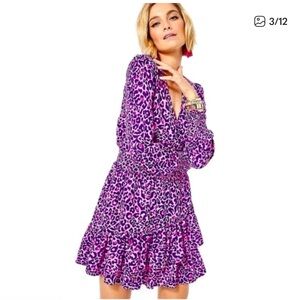 Lilly Pulitzer Christiana Dress Purple Berry My Favorite Spot Cheetah Print Sz 0